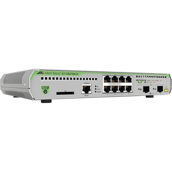Allied Telesis L2+ Managed, 8 X 10/100/1000Mbps, 2 X Sfp Uplink, 1 Fixed Ac Power AT-GS970M/10-10
